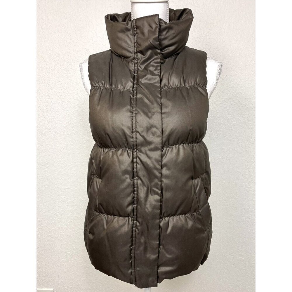 GAP Womens MEDIUM Brown Shimmer Down Filled Full-Zip Snap-Up PUFFER VEST EUC
